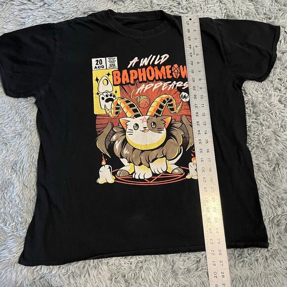 Baphomeow Black Graphic T-Shirt Unisex - Picture 4 of 4